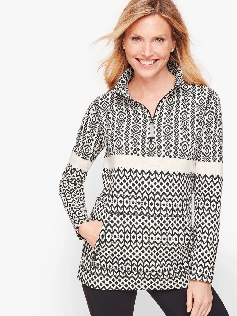 T by Talbots Fair Isle Quarter Zip Top (Size LP)